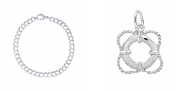 A chain bracelet and a life preserver charm from Rembrandt Charms.