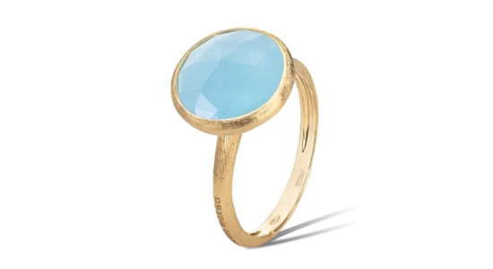 A yellow gold fashion ring with a round cut aquamarine, available at Wilson & Son Jewelers.