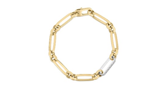 A mixed metal chain link bracelet, with one link featuring diamonds, available at Wilson & Son Jewelers.