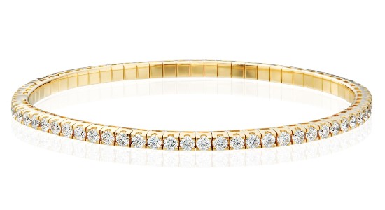 A yellow gold diamond tennis bracelet, available at Wilson & Son Jewelers.