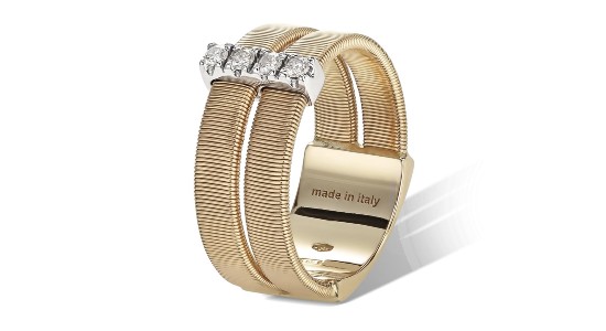 A mixed metal, double banded fashion ring, available at Wilson & Son Jewelers.