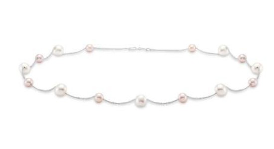 A white gold pearl station choker necklace from Mastoloni, available at Wilson & Son Jewelers.