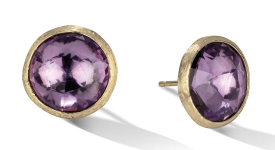 A pair of Marco Bicego stud earrings with round cut amethysts, available at Wilson & Son Jewelers.