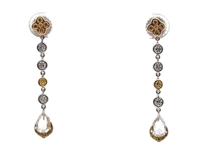 LJ WEST Platinum & 18 Karat Yellow Gold Fancy Yellow Diamond Drop Earrings