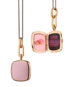 MONICA RICH KOSANN Pink Enamel Vermeil Cushion Locket