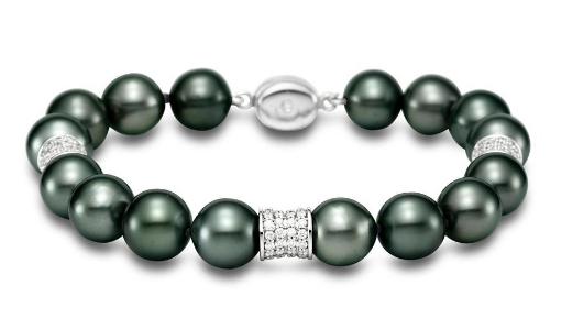 MASTOLONI 18 Karat White Gold Black Tahitian Pearl Bracelet With Diamonds