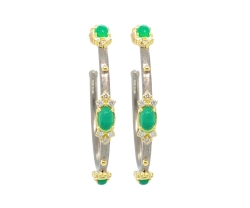 ARMENTA Oval Cluster Hoop Earrings with Green Onyx & Diamonds