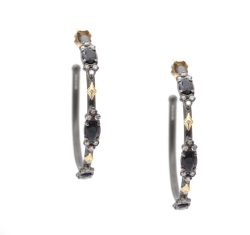 ARMENTA Oval Cluster Hoop Earrings with Black Sapphires & Diamonds
