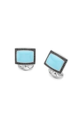 DEAKIN & FRANCIS LTD. Sterling Silver Rectangular Turquoise Cufflinks with Black Spinel Border