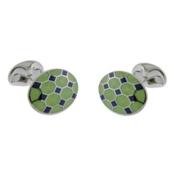 DEAKIN & FRANCIS LTD. Sterling Silver Lime Green And Navy Blue Enamel Pattern Cufflinks