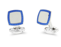 DEAKIN & FRANCIS LTD. Sterling Silver Clear Enamel Cufflinks With Sky Blue Border