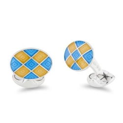 DEAKIN & FRANCIS LTD. Sterling Silver Bright Yellow And Blue Enamel Chequer Pattern Cufflinks