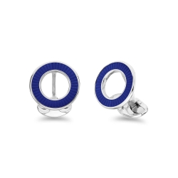 DEAKIN & FRANCIS LTD. Sterling Silver Vitreous Royal Blue Enamel Faceted Cufflinks