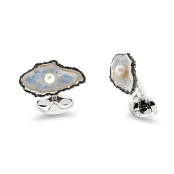 DEAKIN & FRANCIS LTD. Sterling Silver Oxidised Oyster And Pearl Cufflinks