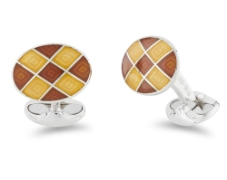 DEAKIN & FRANCIS LTD. Sterling Silver Orange And Yellow Chequer Pattern Cufflinks