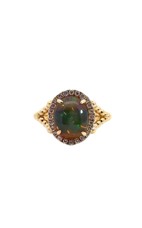 DJA GROUP 14 Karat Yellow Gold Opal And Diamond Ring With Beaded Band