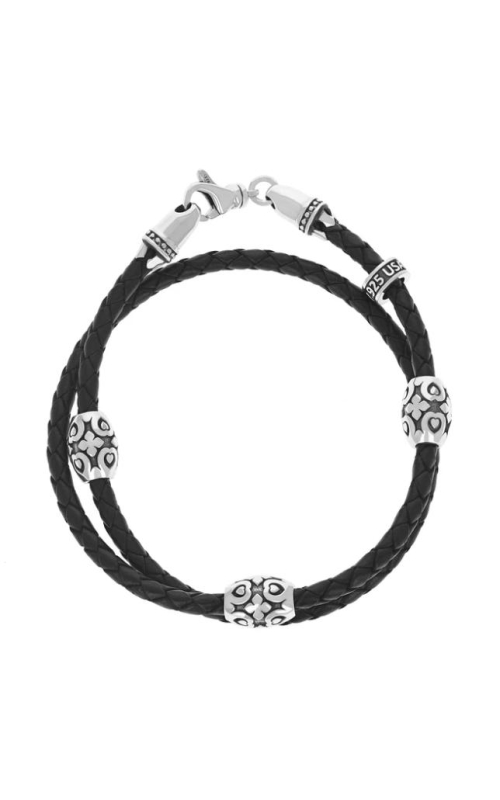 KING BABY Double Wrapped Leather Bracelet with MB Cross Barrel Beads in 8.75 Inch Length