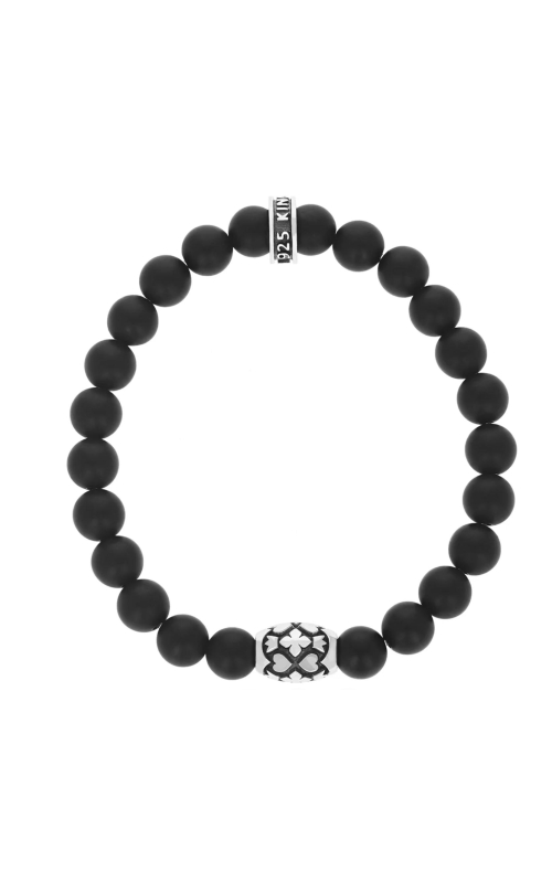 KING BABY Black Onyx Beaded Bracelet With Motif Barrel Bead in Sterling Silver