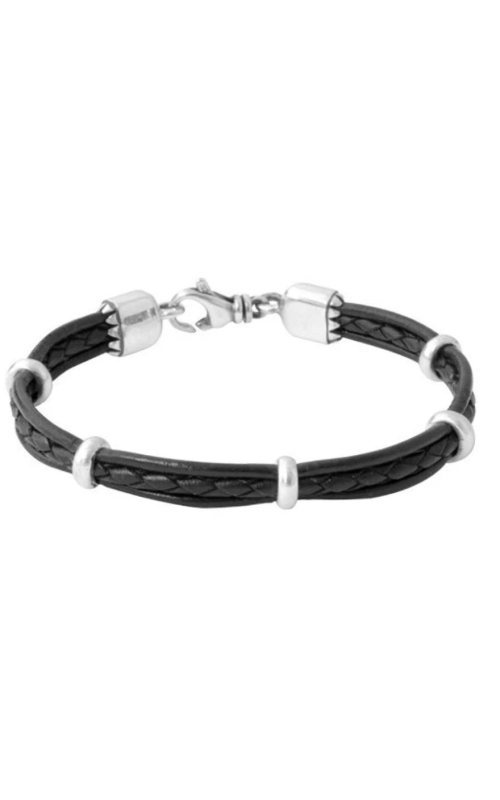 KING BABY Multi Stranded Leather Bracelet with Silver Rondelle Beads in 8.75 Inch Length