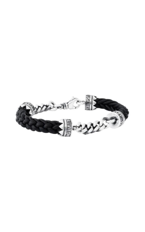 KING BABY Double Silver Chain and Leather Lanyard Bracelet in 8.75 Inch Length