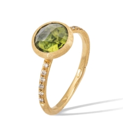 MARCO BICEGO Jaipur Color 18K Yellow Gold Peridot Ring with Diamond Pavé Shank