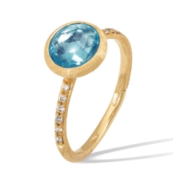 MARCO BICEGO Jaipur Color 18K Yellow Gold Blue Topaz Ring with Diamond Pavé Shank