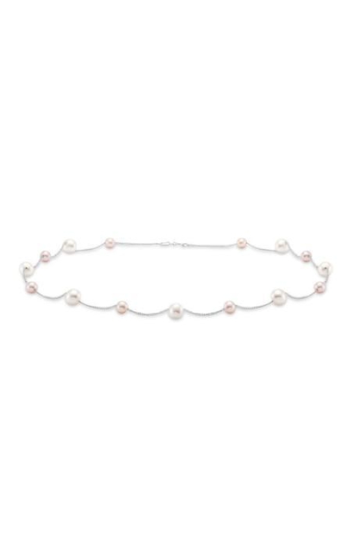 MASTOLONI 14 Karat White Gold Pearl by the Yard Necklace With Pink And White Freshwater Pearls