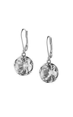 Sterling Silver & Sapphire Rock Crystal Round Bezel Earrings 45025-WHITE