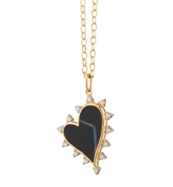 MONICA RICH KOSANN Black Agate Heart Necklace With Diamonds In 18K Yellow Gold