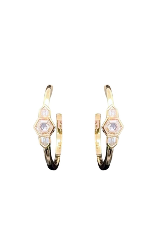 NADER KASH 18 Karat Yellow Gold Hexagonal & Baguette Diamond Hoop Earrings