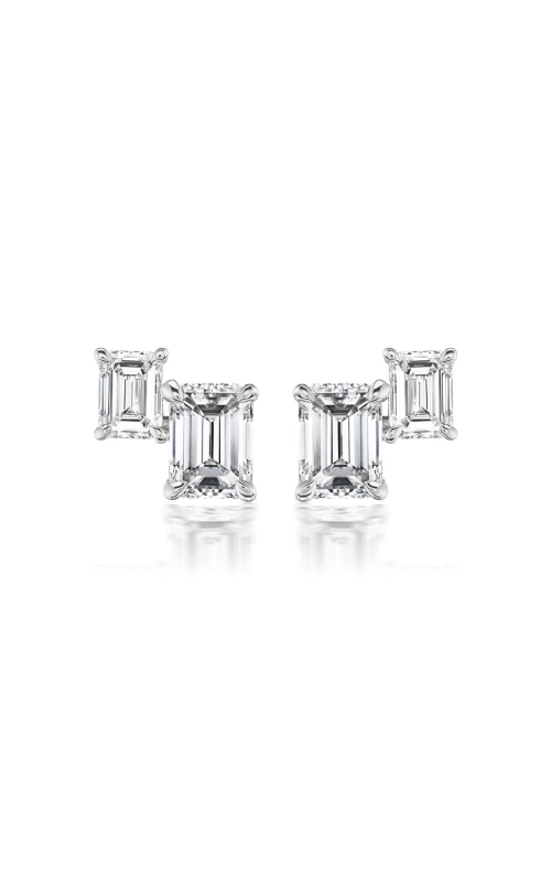 NADER KASH 18K White Gold Emerald Cut Diamond Double Stud Earring