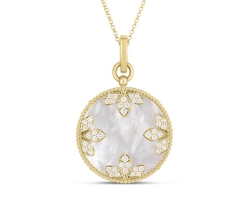 ROBERTO COIN 18K Yellow Gold Medallion Charms Diamond And Mother Of Pearl Necklace