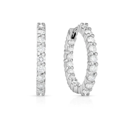 ROBERTO COIN 18K White Gold Small Inside Outside The Perfect Diamond Hoop Earrings