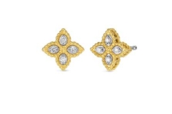 ROBERTO COIN 18K Yellow/White Gold Princess Flower Small Diamond Stud Earrings