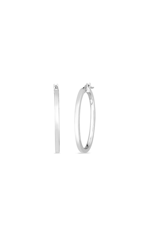 ROBERTO COIN 18K White Designer Gold Small Square Edged Oval Hoop Earrings