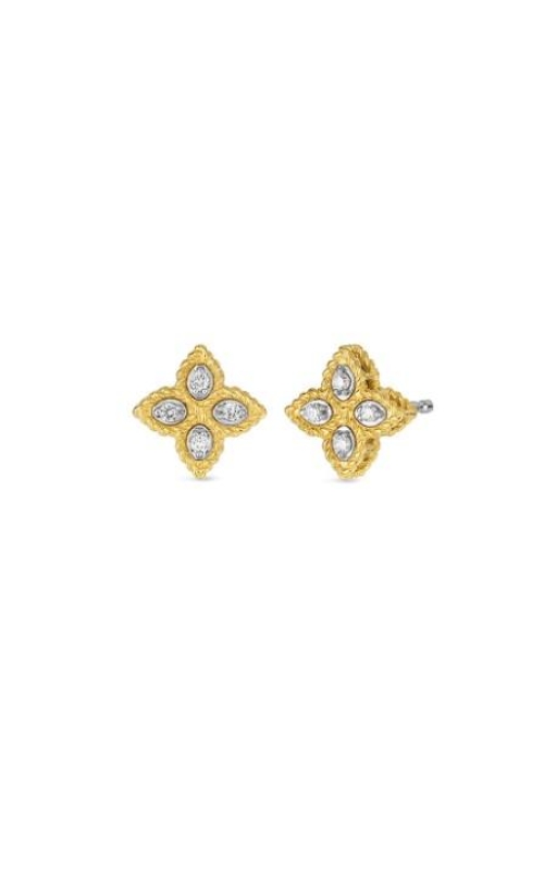 ROBERTO COIN 18K Yellow/White Gold Princess Flower Small Diamond Stud Earrings