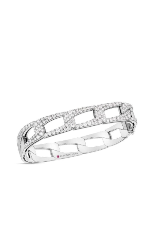 ROBERTO COIN 18K White Gold Navarra Wide Link & Pave Diamond Square Bangle