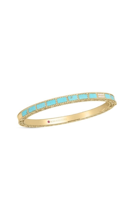 ROBERTO COIN 18K Yellow Gold Mosaic Diamond Accent &Turquoise Bangle