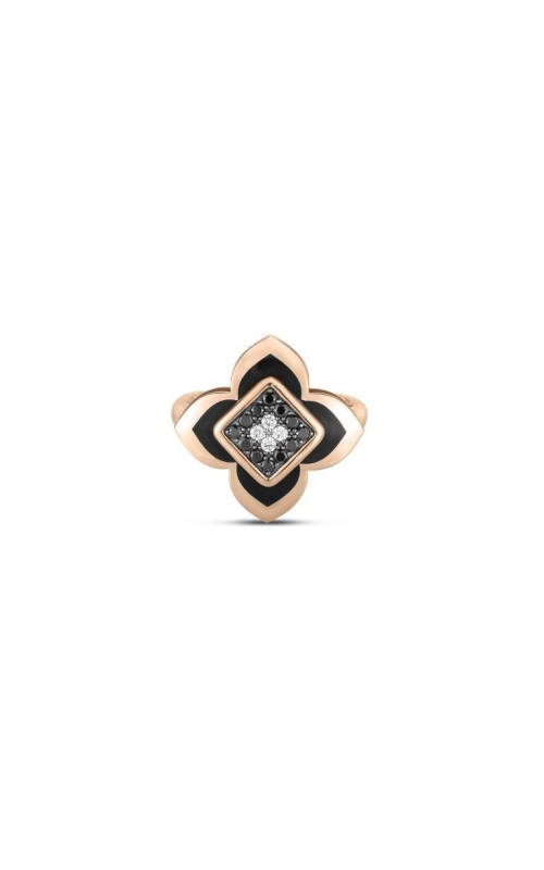 ROBERTO COIN 18K Rose Gold Palazzo Ducale Carnevale Black Diamond, Black Enamel, & White Diamond Flower Ring