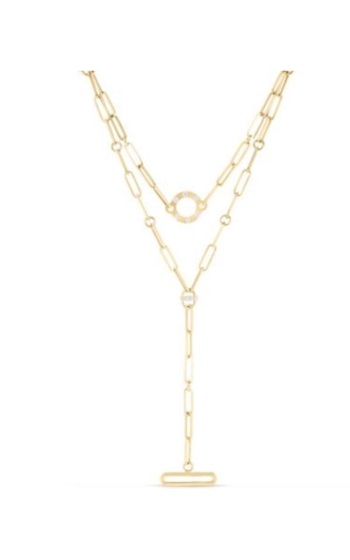 ROBERTO COIN 18K Yellow Designer Gold Diamond Double Dangle Paperclip Necklace