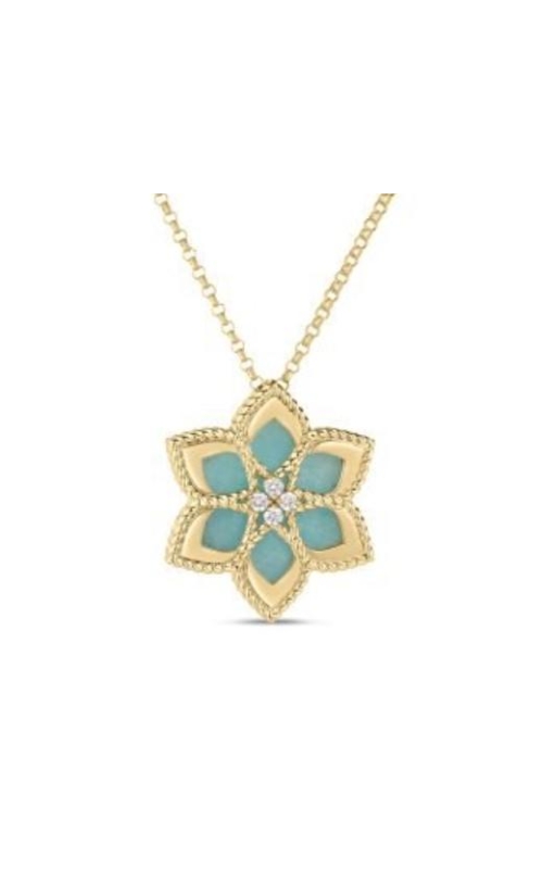 ROBERTO COIN 18K Yellow Gold Vernazza Diamond & Amazonite Flower Necklace