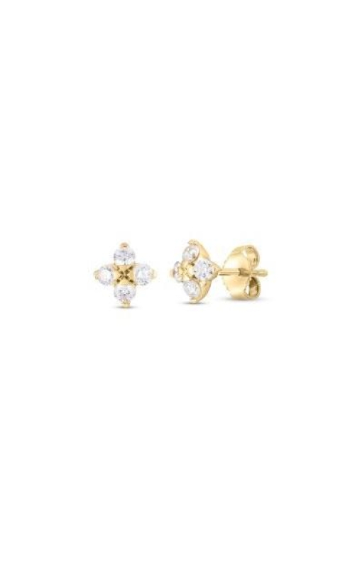 ROBERTO COIN 18 Karat Yellow Gold Love in Verona Small Diamond Flower Stud Earrings