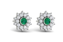 VLORA Adella Diamond Star Cluster and Emerald Stud Statement Earrings