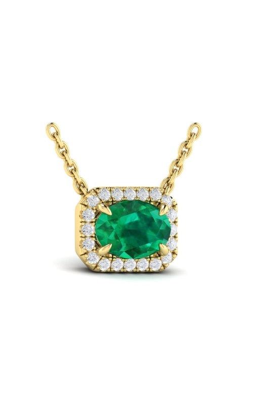 VLORA Adella Diamond Cushion Halo and Oval Emerald Necklace