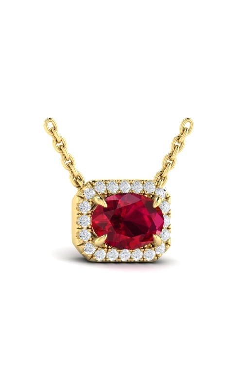 VLORA Adella Diamond Cushion Halo and Oval Ruby Necklace